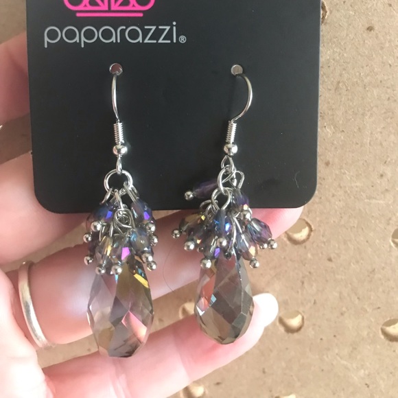 Iridescent drop earrings w/purple & oil spill